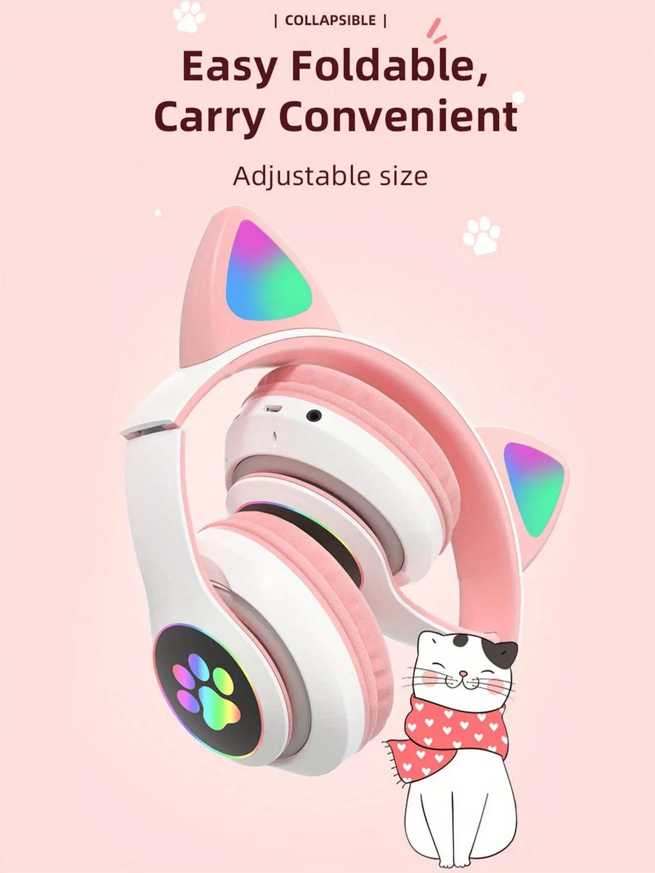 Cuffie Wireless Per Gatti Con Orecchie Di Gatto RGB Microfono Cancellazione Del Rumore Musica Stereo Regalo Ideale