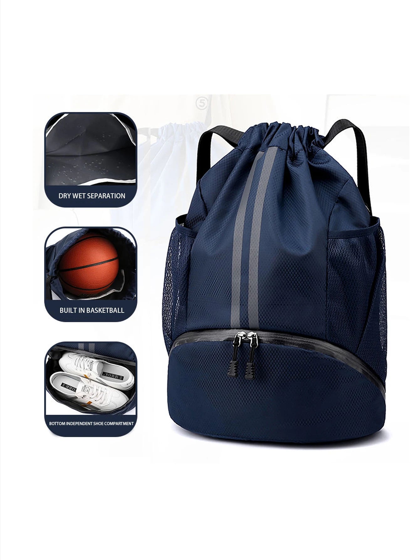 Borsa Da Sportiva Per Basket E Nuoto Con Compartimento Asciutto E Bagnato Da 20 A 35 Litri Per Allenamento
