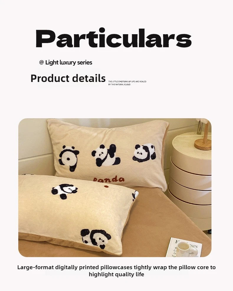 Set Biancheria Da Letto 4 Pezzi In Pile Latte Stampato Invernale Duvet Copripiumino Stile Semplice Accogliente GSM 130