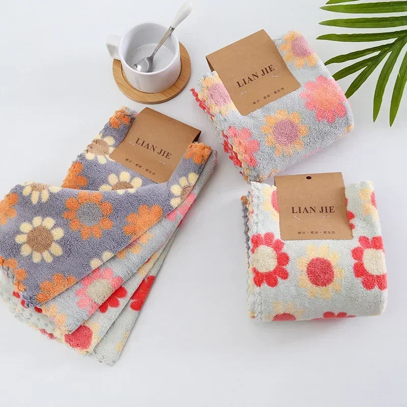 Panni Cucina In Pile Di Corallo 4 Pezzi Morbidi Assorbenti Ideali Per Famiglie Stampa Girasole 30x30 Cm