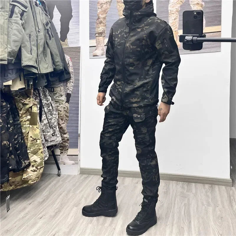 Set Uniformi Tattiche Uomo In Pile Combattimento Tuta Caccia Multicam Mimetica All Aperto Pantaloni Cargo Softair