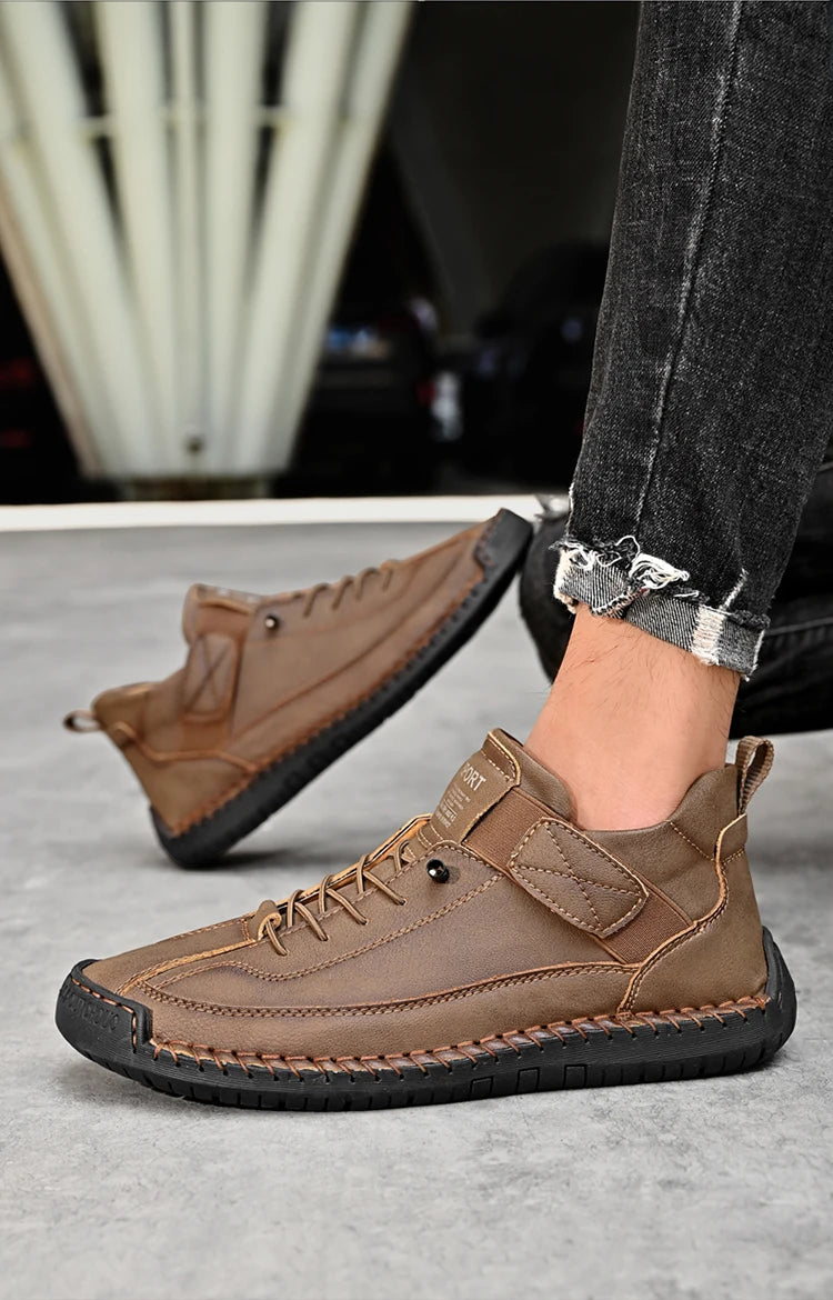 Stivali Da Uomo Primavera Autunno In Pelle Cuciti A Mano Lusso Retro In Stile Britannico Taglie Forti