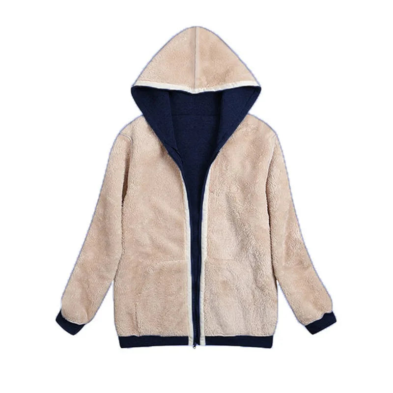 Cappotto Invernale Donna In Peluche Con Cappuccio E Zip Felpa In Pile Calda E Morbida Con Pelliccia Artificiale