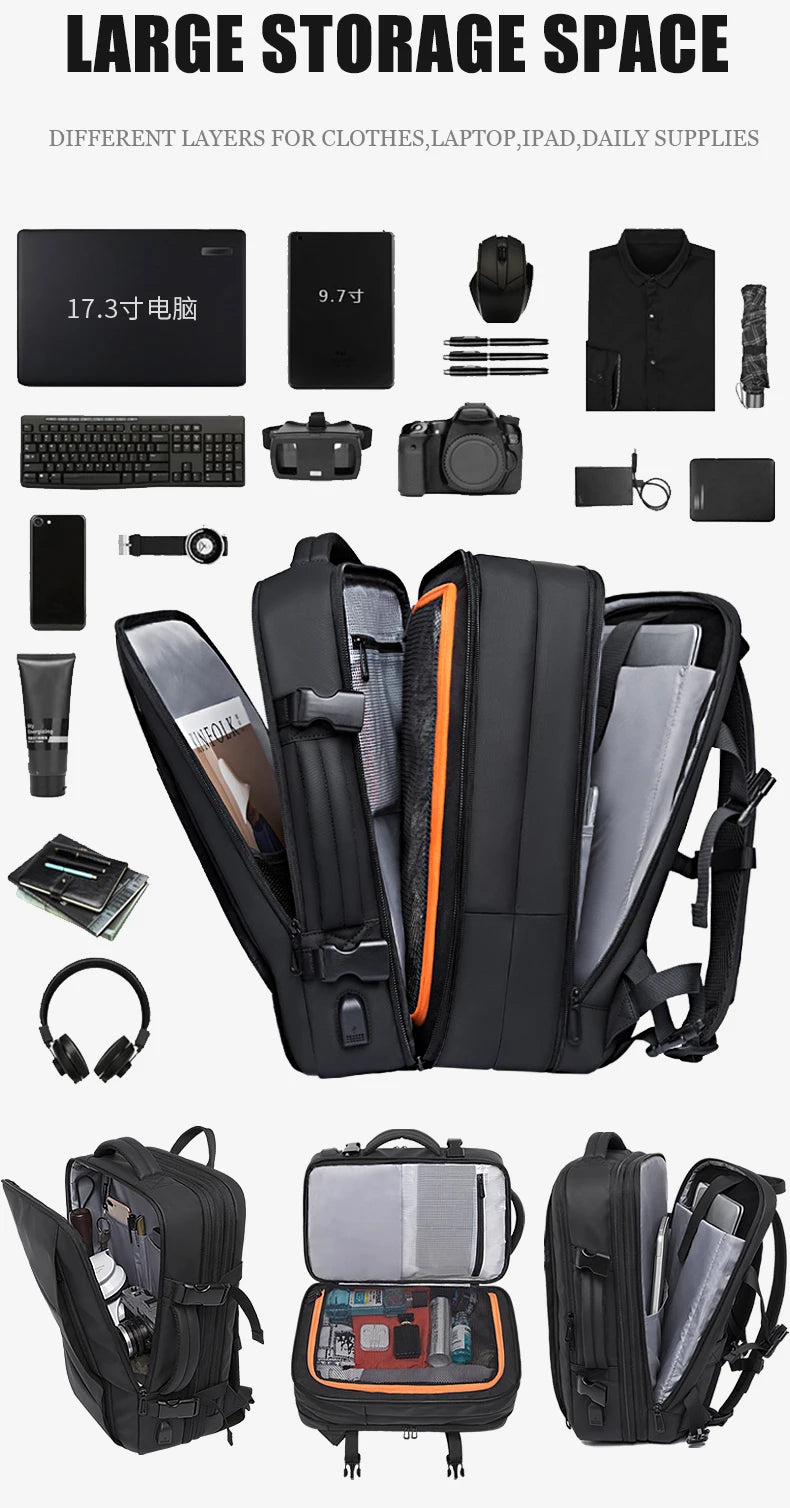 Zaino Espandibile BANGE Da Uomo Per Laptop 17,3 Pollici Impermeabile Grande Capacità Per Viaggio E Escursionismo