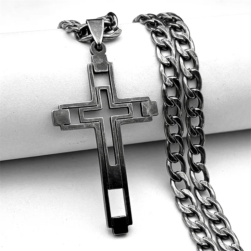 Collana Hip Hop Croce Unisex In Acciaio Inossidabile Con Pendente Lungo Dorato Oro N6055S05