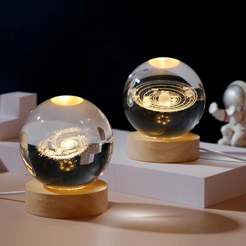 Lampada a Sfera di Cristallo 3D Con Proiezioni Galassia Luce Notturna USB Atmosfera Accogliente Regalo Creativo