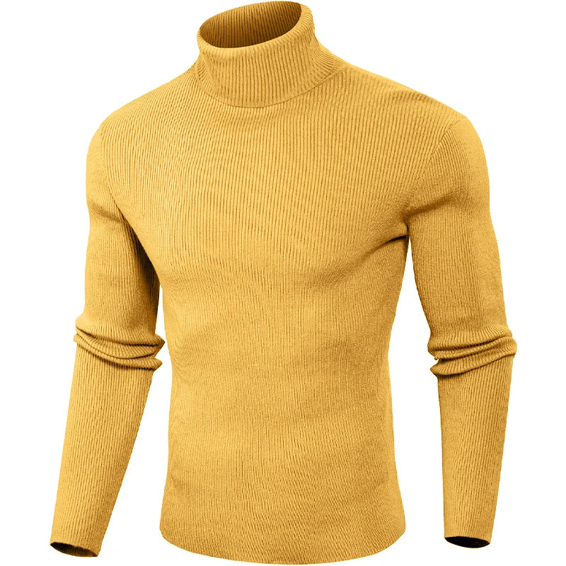 Dolcevita Di Lana Rigata Da Uomo Caldo Pullover In Maglia Casual Senza Cappuccio