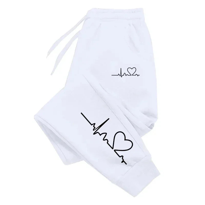 Pantaloni Sportivi Da Donna Con Stampa A Cuore, Pantaloni Fitness Casual Di Alta Qualità, Larghi E Alla Moda