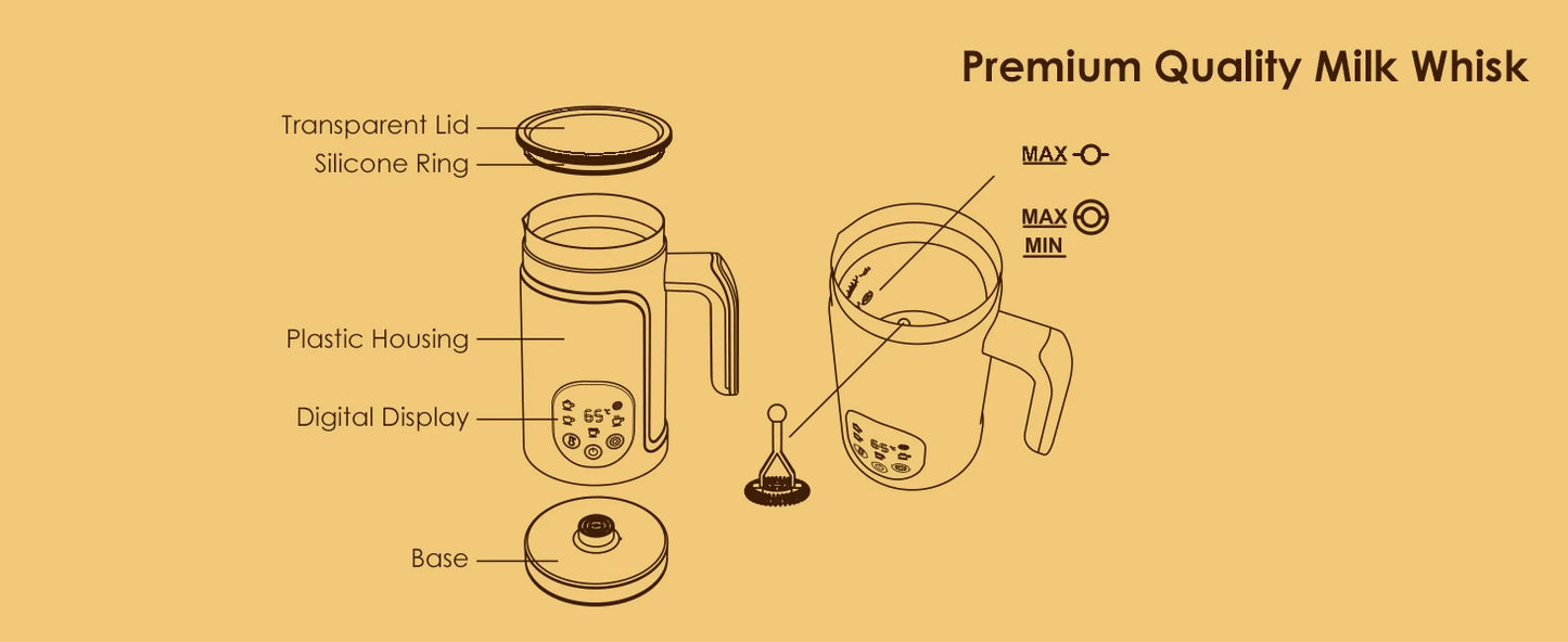 Biolomix Montalatte Intelligente 5 in 1 con Display Touch LED Schiuma Calda e Fredda per Caffè e Latte