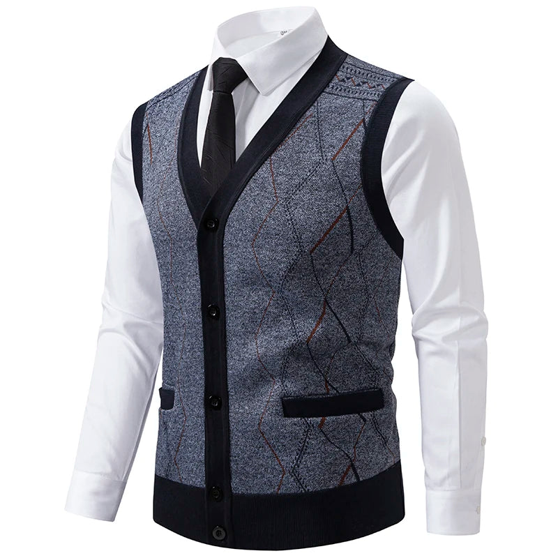 Gilet Da Uomo Con Scollo A V Senza Maniche In Maglia Lavorata Con Bottoni E Fodera In Pile Per Autunno Inverno