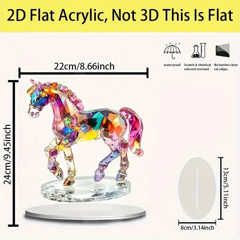 Statua di Cavallo 2D in Acrilico con Supporto - Decorazione da Tavolo Multiuso per Ufficio, Soggiorno, Camera da Letto