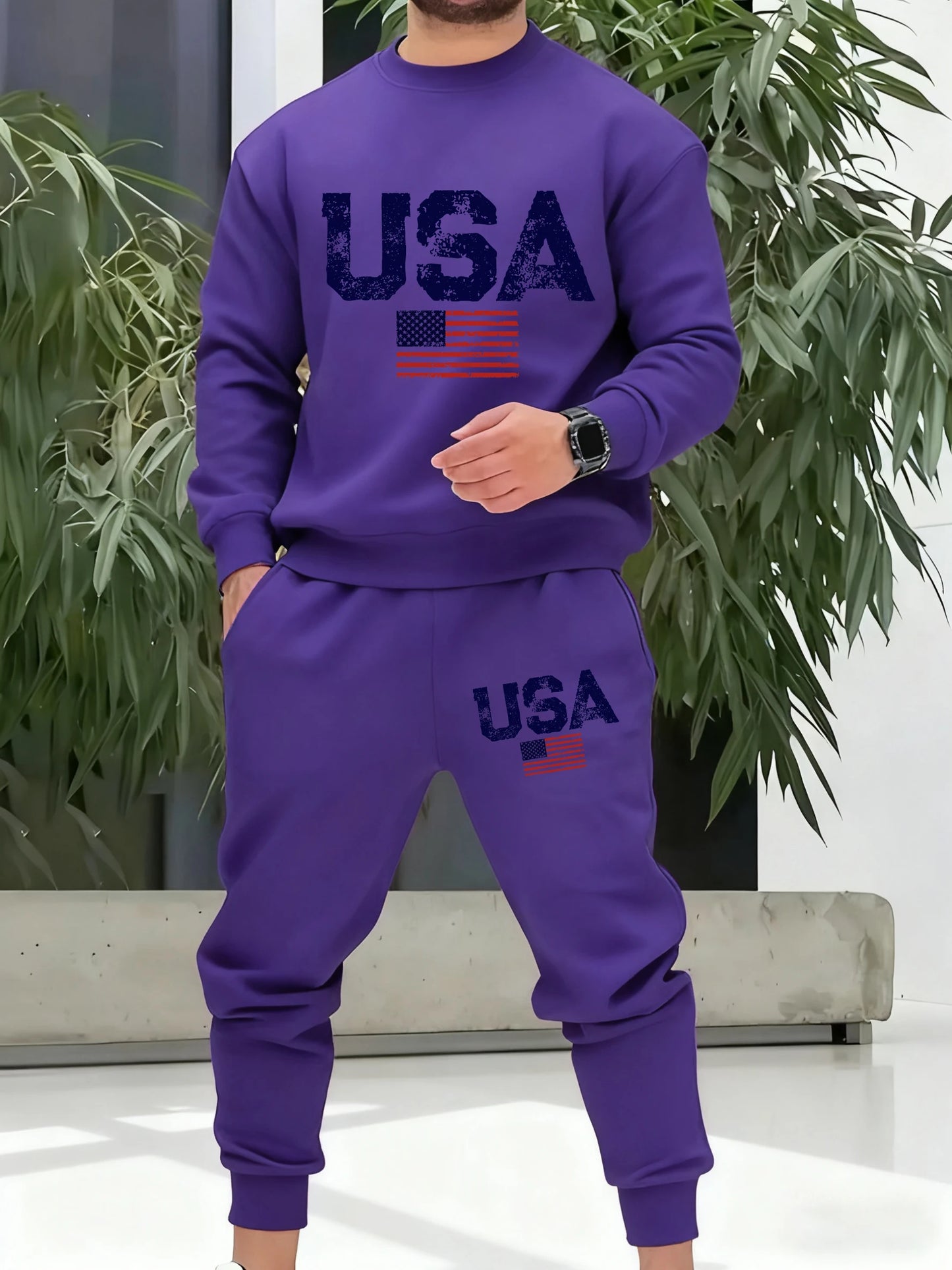 Tuta Retro Da Uomo Con Bandiera Americana Abiti Casuali In Pile Con Tasche Pantaloni Comodi Caldi E Alla Moda