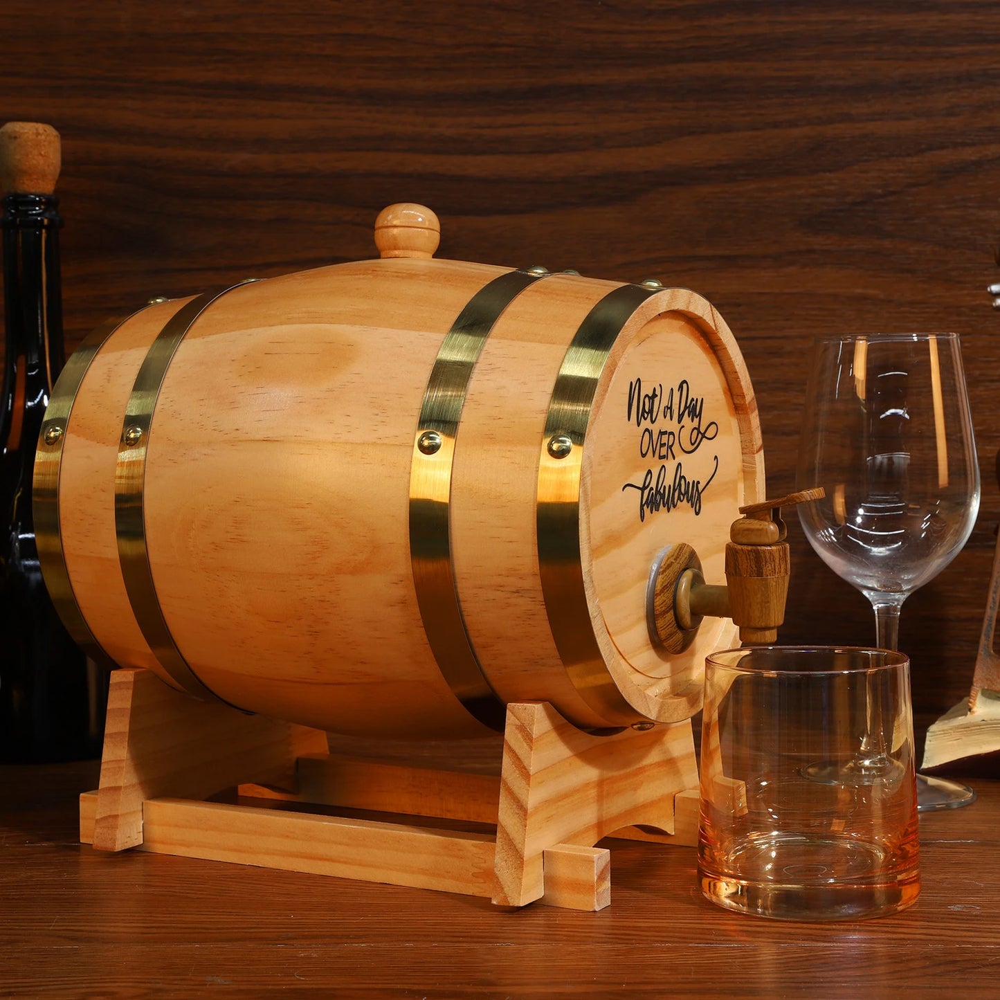 Barile In Legno Per Whisky 3L Con Tappo Rubinetto E Supporto Dispenser Per Cocktail E Appassionati