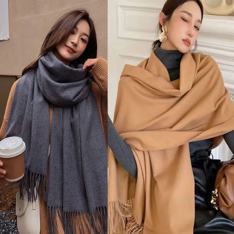 Sciarpa Nera In Lana E Cashmere Donna Calda E Morbida A Quadretti Inverno Autunno Dalla Forma Classica XWJ07