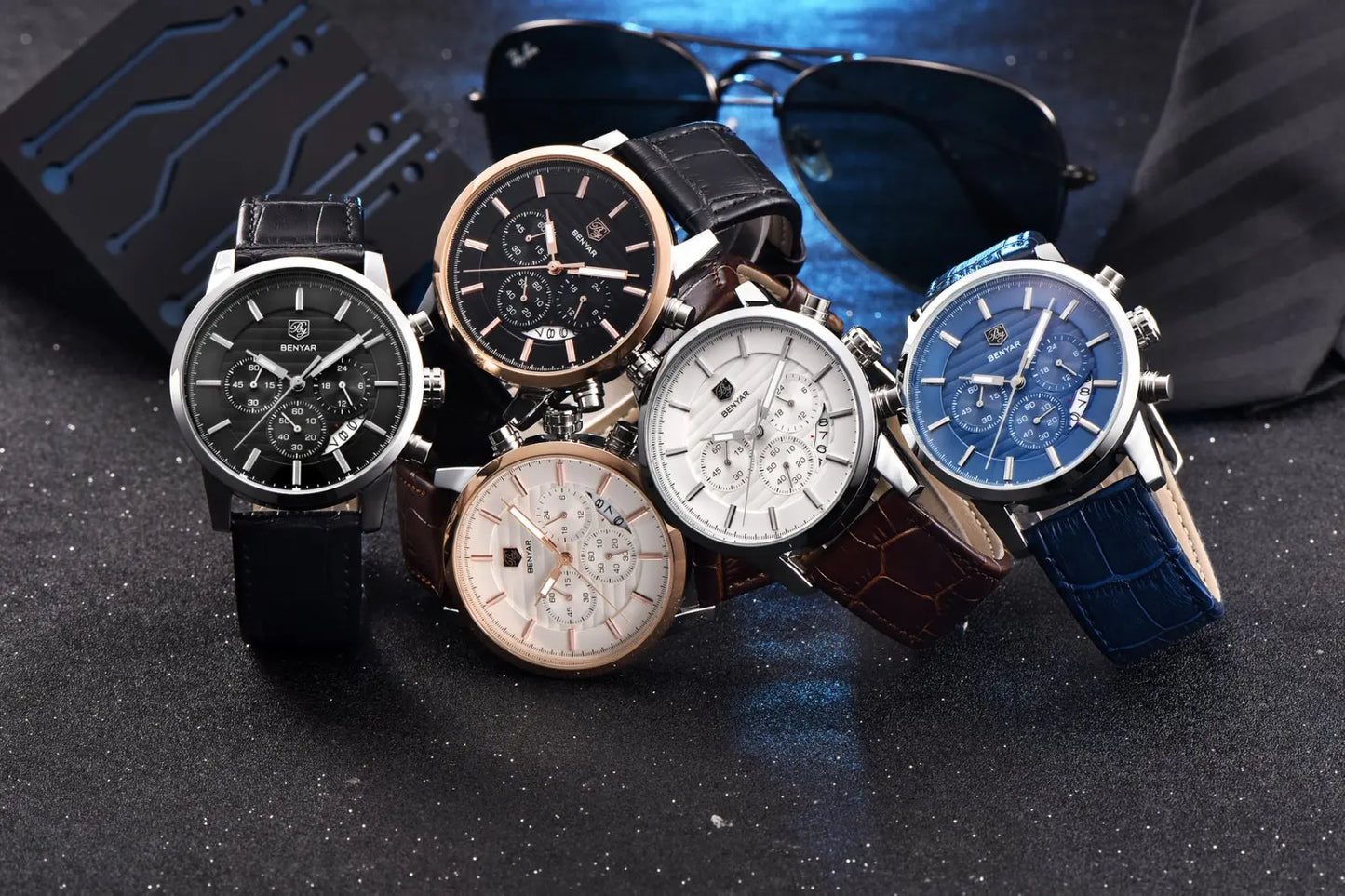 Orologio Da Uomo BENYAR Al Quarzo In Pelle Impermeabile Multifunzione Cronografo calendario Resistente Agli Urti