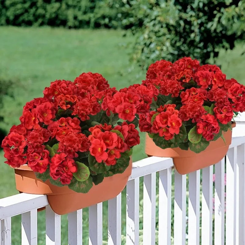 Geraniumi Artificiali 14 Pollici Fiori Rossi Bouquet di Seta Cespugli per Fioriere Portico Patio Casa Decorazione