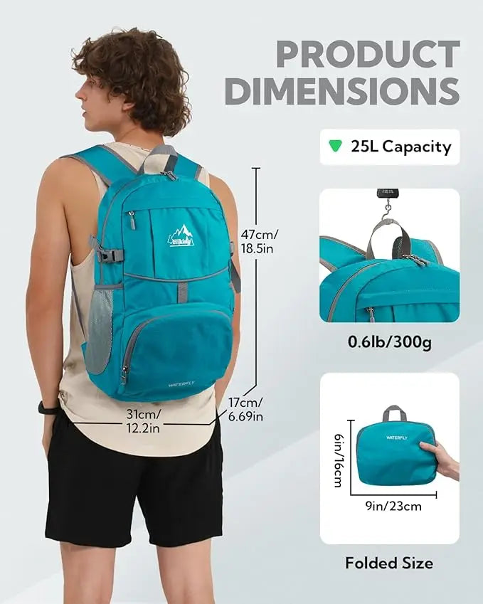 Waterfly Zaino da Trekking Pieghevole Impermeabile Ultraleggero 25 Litri Unisex per Donna e Uomo