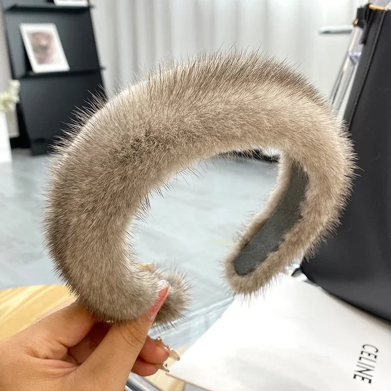 Fascia Per Capelli Inverno In Pelliccia Vera Di Visone Alta Qualità Per Donne Lusso Regalo Elegante