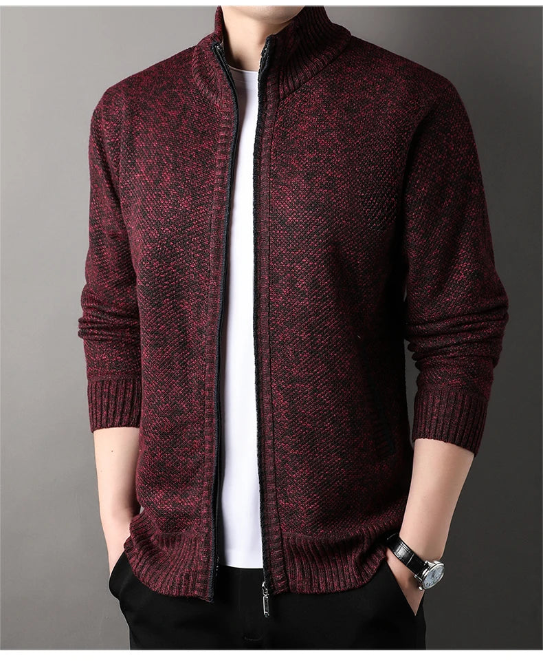 Maglione Lavorato A Maglia Con Colletto Rialzato Da Uomo Autunno Inverno Cardigan Slim In Tinta Unita Coreana
