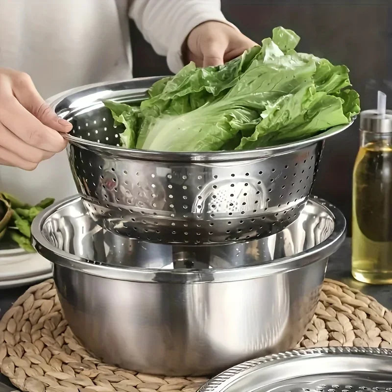 Colino In Acciaio Inossidabile 3 In 1 Verdure Affettatrice Grattugia Cestello Drenaggio Insalata Accessori Da Cucina