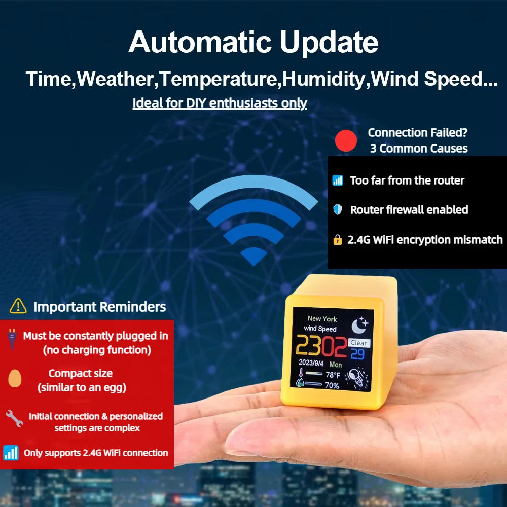 Orologio Digitale WiFi Monitor Intelligente Con Temperatura Umidità Sveglia Decorazione Portatile Per Casa Ufficio