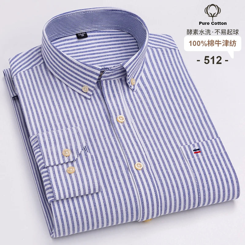 Camicia Da Uomo In Cotone Oxford A Quadri Maniche Lunghe Vestibilità Regolare Con Tasca Frontale