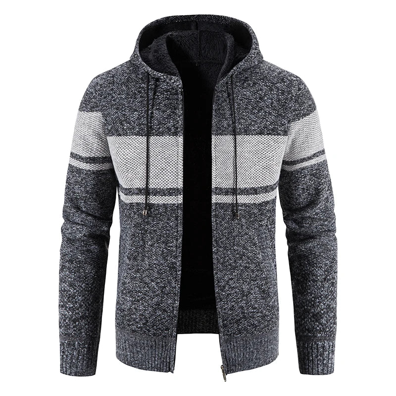 Maglione Invernale Da Uomo In Pile Con Cappuccio Cardigan Caldo Con Cerniera Lavorato A Maglia