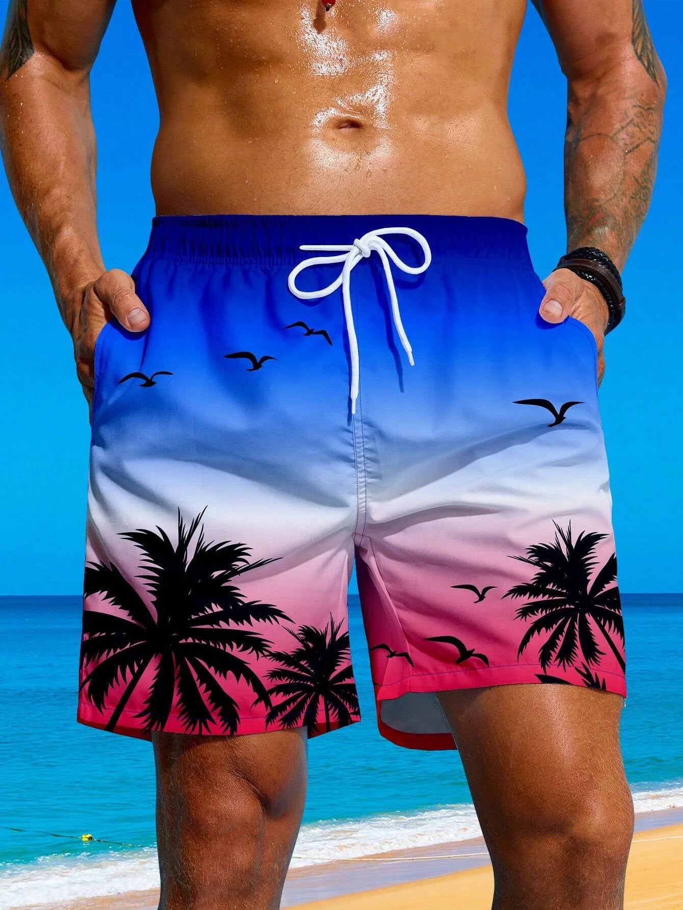Pantaloncini Da Surf Con Coulisse In Vita E Stampa Di Palme Per Uomo Estate Traspiranti Pantaloncini Da Bagno Stampa 3D