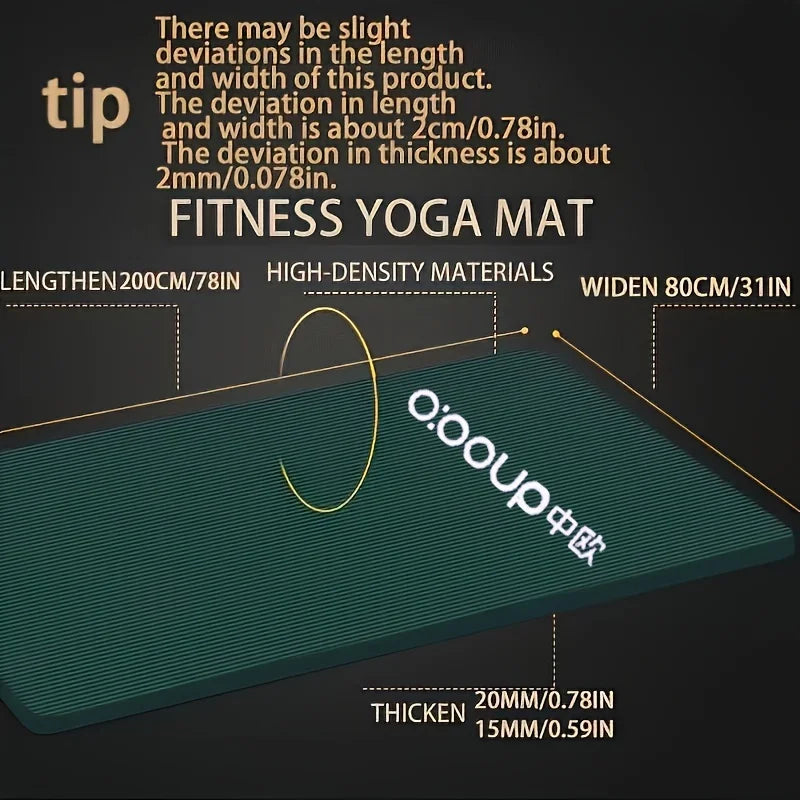 Tappetino Da Yoga NBR Spesso 15/20 Mm Antiscivolo Per Esterni 200x80 Cm Esercizio Palestra Allenamento Fitness