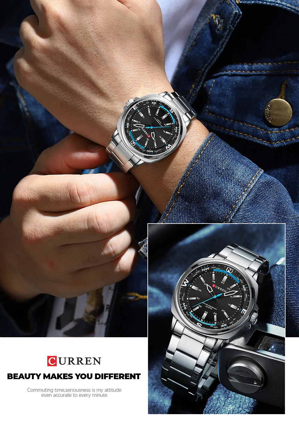 Curren Orologio Da Polso Da Uomo Quarzo Per Business Casual Con Cinturino In Acciaio Inossidabile Impermeabile 8455