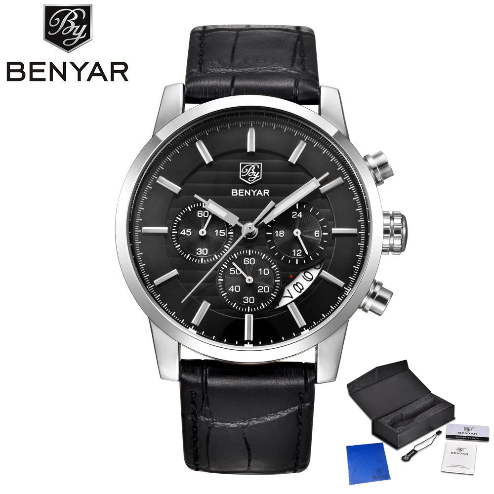 Orologio Da Uomo BENYAR Al Quarzo In Pelle Impermeabile Multifunzione Cronografo calendario Resistente Agli Urti