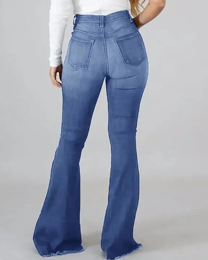 Jeans Zampa Elefante Vita Alta Da Donna Con Strappi Pantaloni Lunghi Super Elastici Design Lavato Origine Cinese