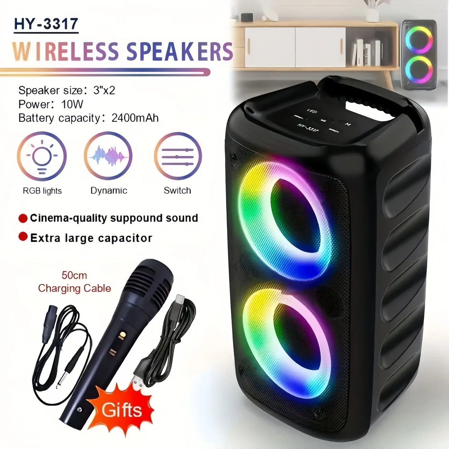 Karaoke Radio FM Altoparlante Bluetooth Portatile Con Microfono Lampada Led Subwoofer TWS Per Musica Casa Auto Viaggi