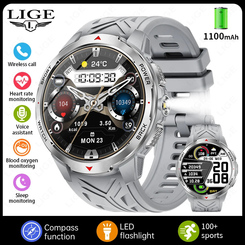 LIGE Smartwatch Da Uomo Bluetooth Chiamata Impermeabile 3ATM Batteria 1100mAh Bussola Esterna Per Sport Fitness