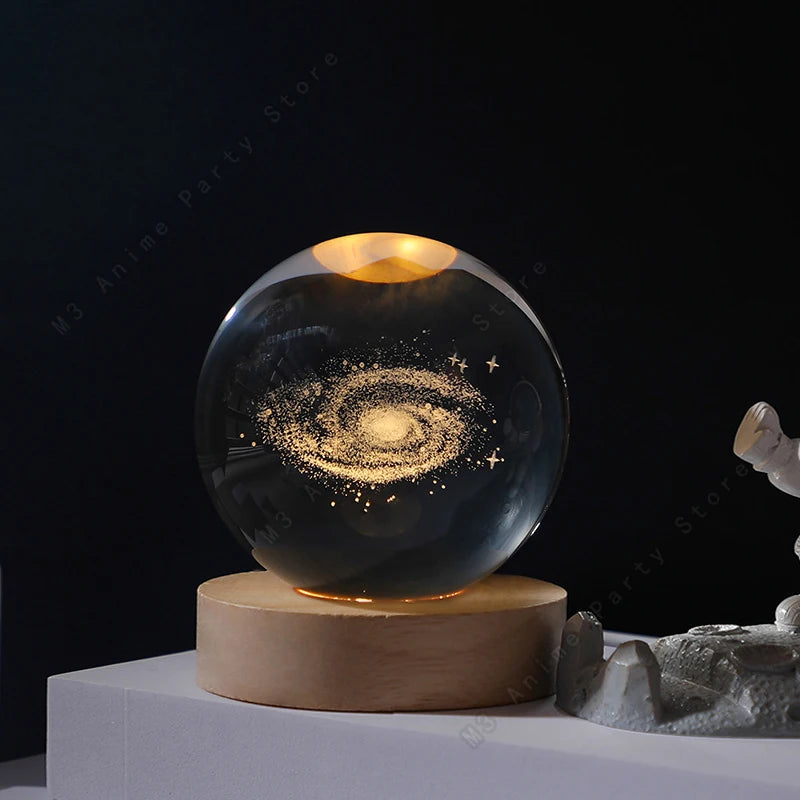 Sfera Di Cristallo 3D Luce Notturna Lampada A LED Per Comodino Galassia Saturno Pianeti Luna 5 Cm Regalo Per Bambini