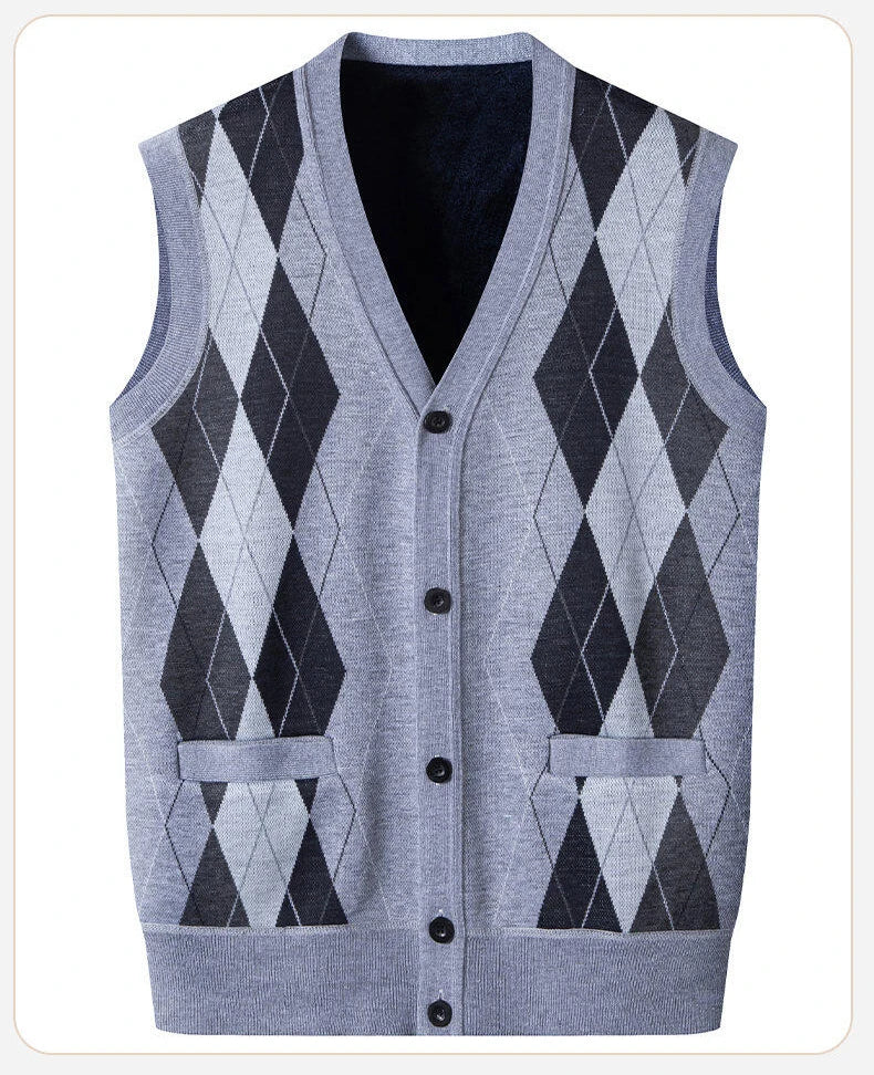 Gilet Maglione Da Uomo Con Scollo A V Senza Maniche Lavorato A Maglia Tinta Unita Con Motivo A Rombi