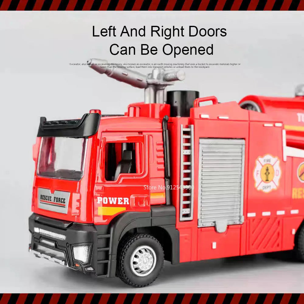 Scala 1:32 Spruzzo D'Acqua Camion Pompieri Modello Con Suono Luce Porte Apribili Tirare Indietro Regalo Ragazzi