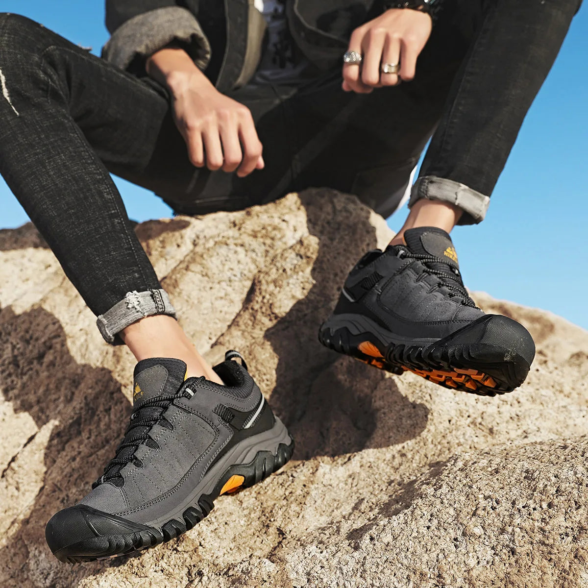 Hikeup Scarpe Trekking Uomo Pelle Alta Qualità Durevoli Esterni Suola Gomma Impermeabile
