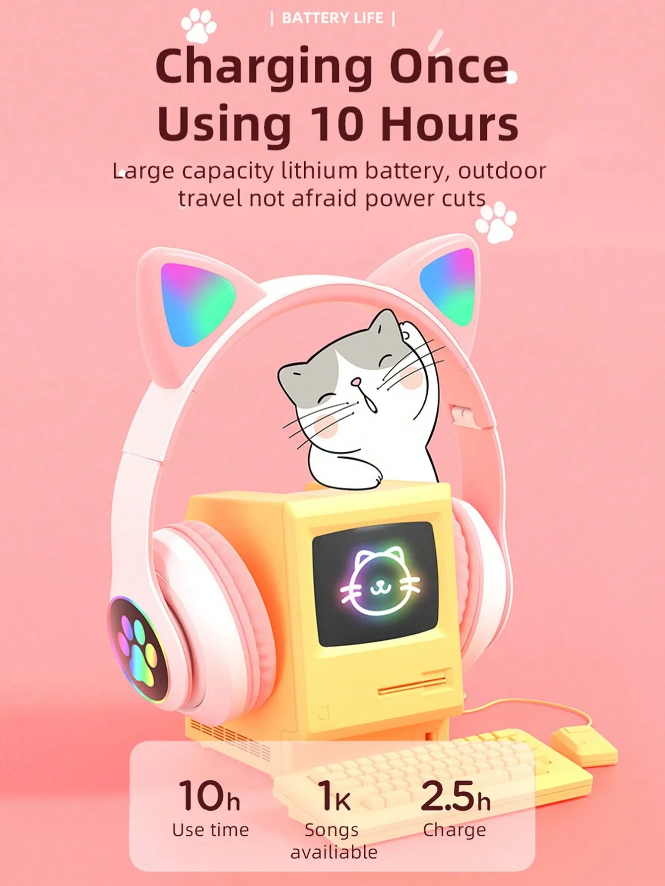 Cuffie Wireless Per Gatti Con Orecchie Di Gatto RGB Microfono Cancellazione Del Rumore Musica Stereo Regalo Ideale