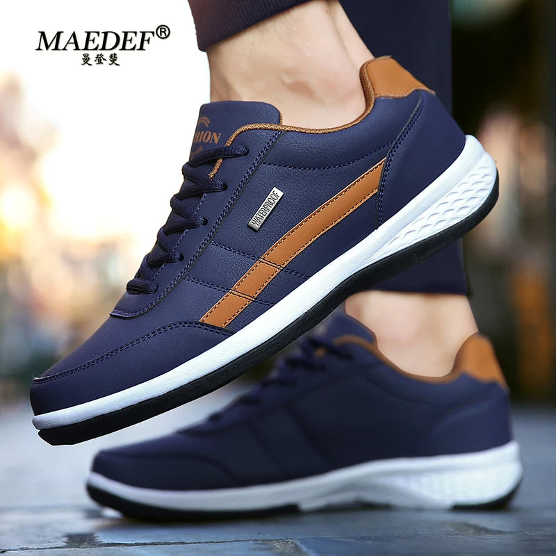 MAEDEF Scarpe Da Uomo Sneaker In Pelle Impermeabile Casual Calzature Stringate Vulcanizzate Comfort