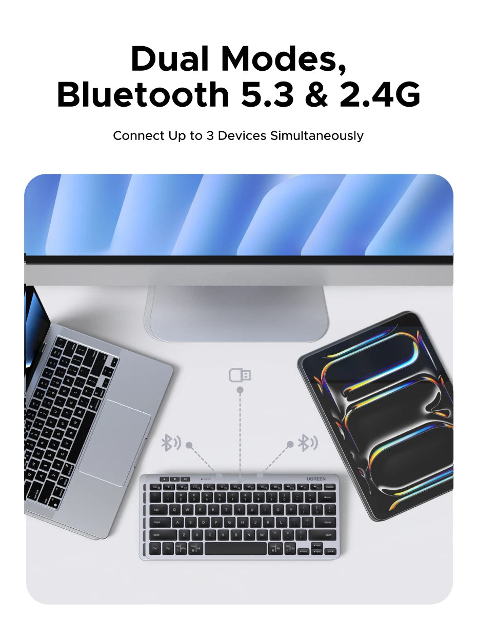 Tastiera Wireless Bluetooth 5.3 E 2.4G 78 Tasti UGREEN Compatibile MacBook iPad PC Tablet Russo EN