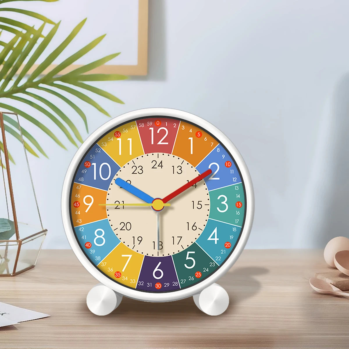 Sveglia Educativa per Bambini Carina Rotonda Silenziosa per Camera da Letto Desktop Decorazione Animale