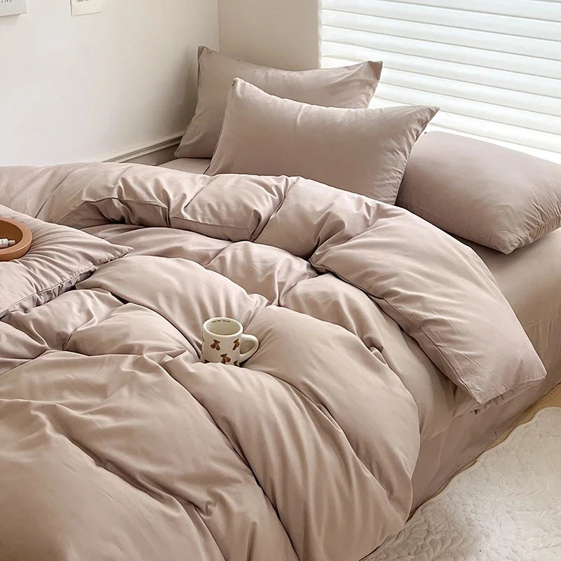 Set Biancheria Da Letto In Cotone Solido Con Copripiumino Federa E Lenzuolo Per Letto Singolo Matrimoniale King Queen
