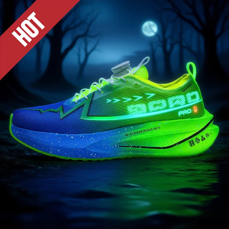 Scarpe Da Corsa Fluorescenti Carbon Board Marathon Uomo Traspiranti Leggere Comode Sneakers Antiscivolo