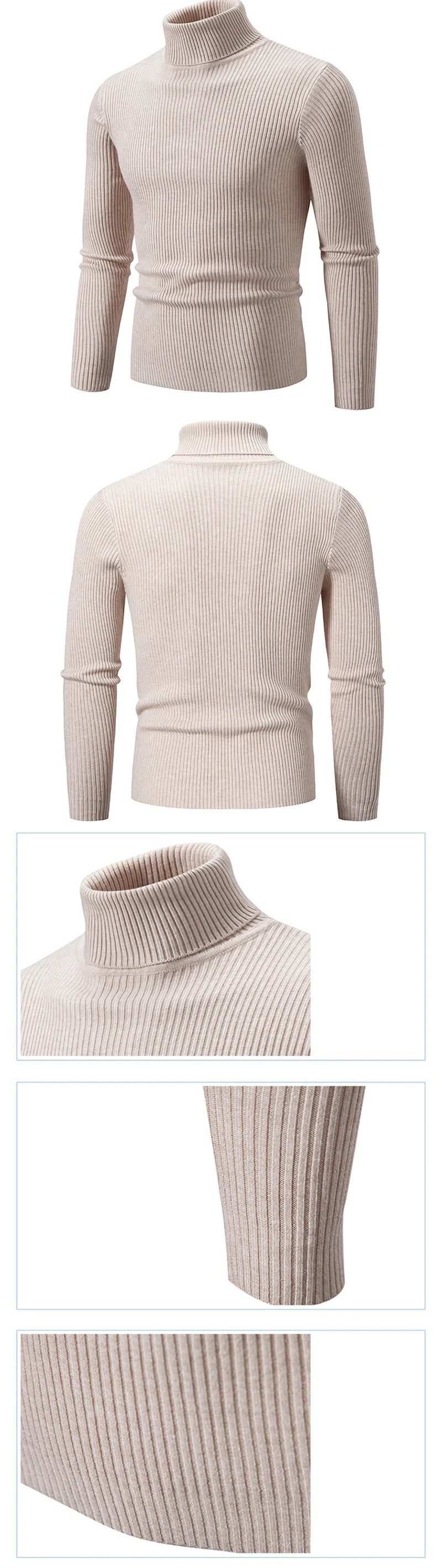 Dolcevita Di Lana Rigata Da Uomo Caldo Pullover In Maglia Casual Senza Cappuccio