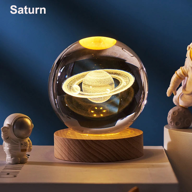 Globo Di Cristallo 6 cm Led Decorazione Astronomia Sistema Solare Pianeti Luna Per Appassionati Universo