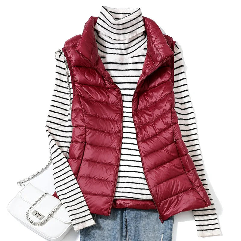 Gilet Piumino Donna Leggero Autunno Primavera Bianco Senza Maniche Piumino D Anatra Per Ufficio