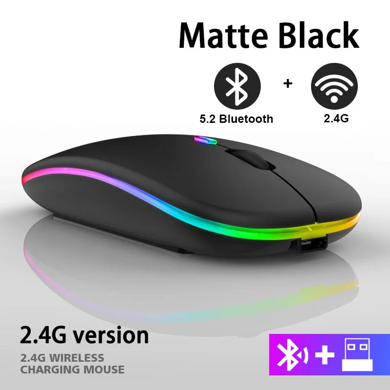 Mouse Wireless Bluetooth Ricaricabile USB RGB 1600 DPI 2,4 GHz Per PC Laptop Tablet MacBook Gaming