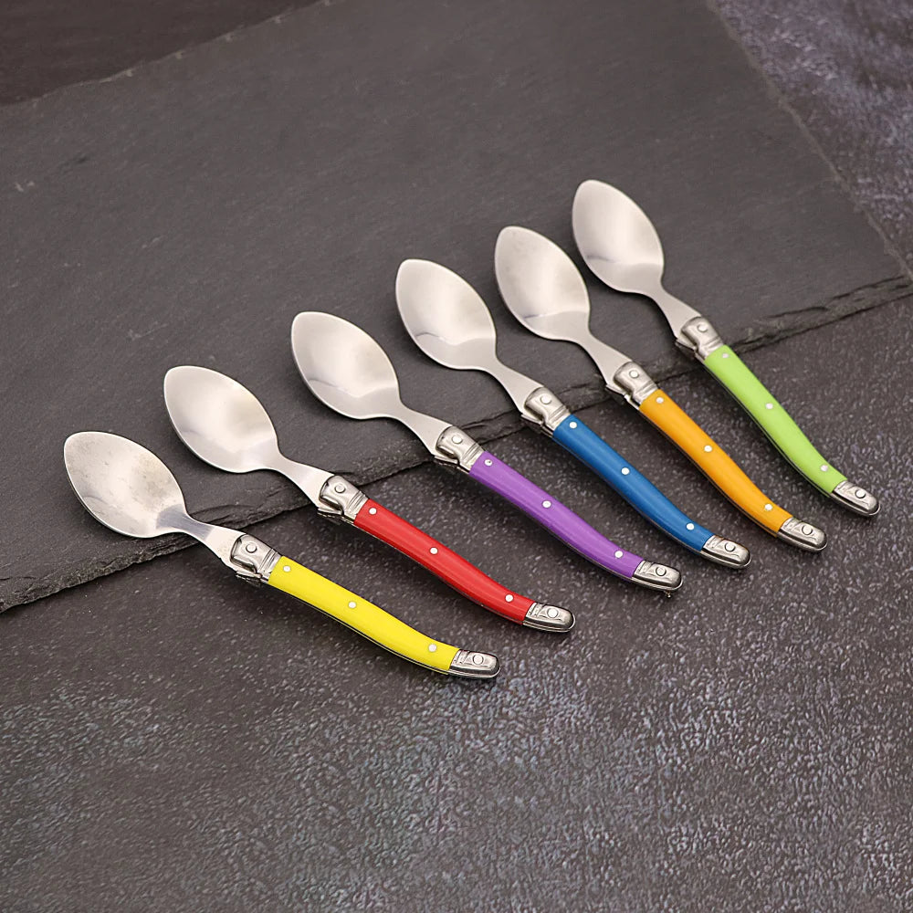 Set Da 6 Cucchiaini Da Caffè In Acciaio Inox Con Manico Arcobaleno ABS Laguiole Per Gelato E Dolci Stoviglie Colorate