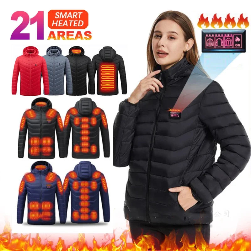 Giacca Riscaldata Unisex USB Termica Invernale Campeggio Sci Cotone Lavato Calda Leggera
